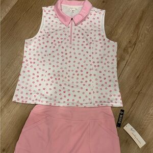 Nanette Lepore Pink Polka Dot Polo Tank with Solid Pink Skirt